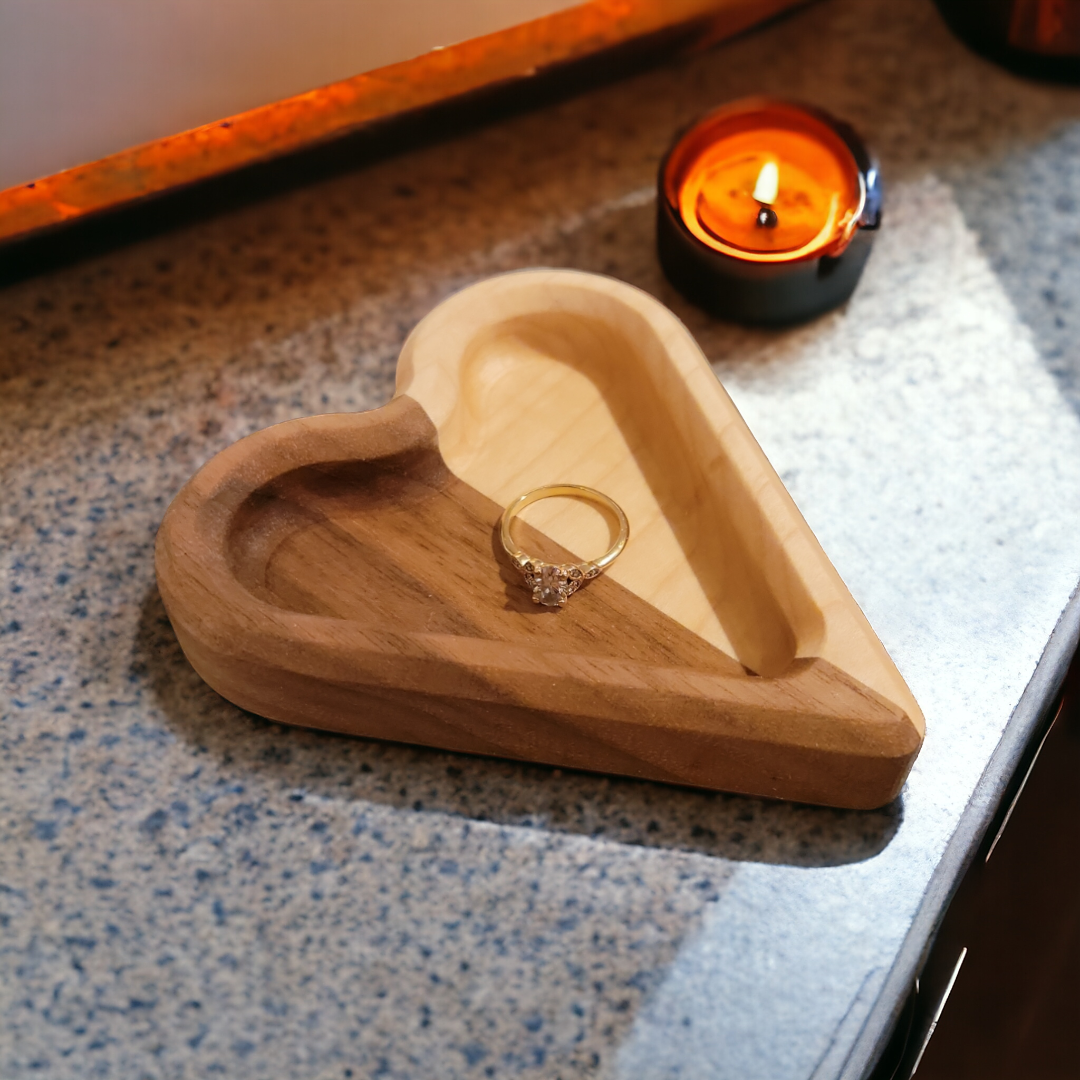 Two Hearts Ring Dish || Walnut and Maple