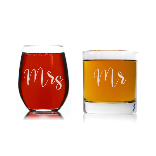Mr. and Mrs. Wine and Whiskey Glass