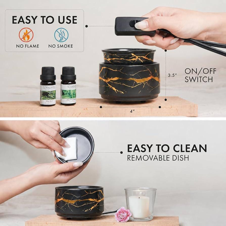 Black & Gold Electric Wax Melt Warmer with On/Off Switch